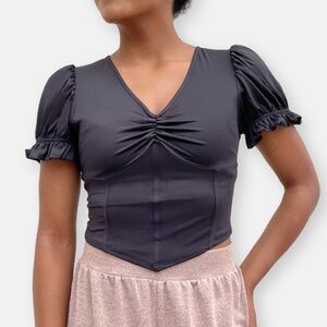 Black Corset Top with Puff Sleeves
